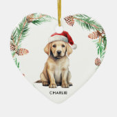 Yellow Labrador Santa Kerstversier Keramisch Ornament (Voorkant)