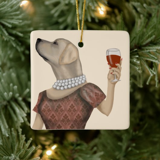 Yellow Labrador Wine Snob Keramisch Ornament (Boom)