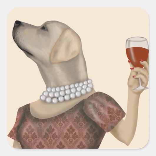 Yellow Labrador Wine Snob Vierkante Sticker (Voorkant)