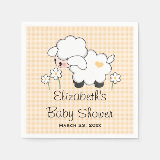 Yellow Lamb Genderneutraal Baby shower Servetten (Voorkant)