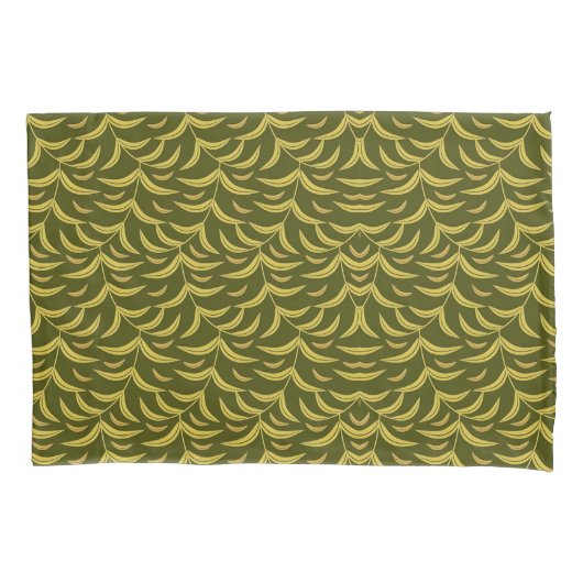 Yellow Leaf Motif Pattern on Dark Green Background Kussensloop (Voorkant-Links)