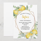 Yellow Lemon 1st Birthday Summer Party Kaart (Voorkant / Achterkant)