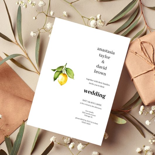 Yellow Lemon Wedding Invitation Kaart