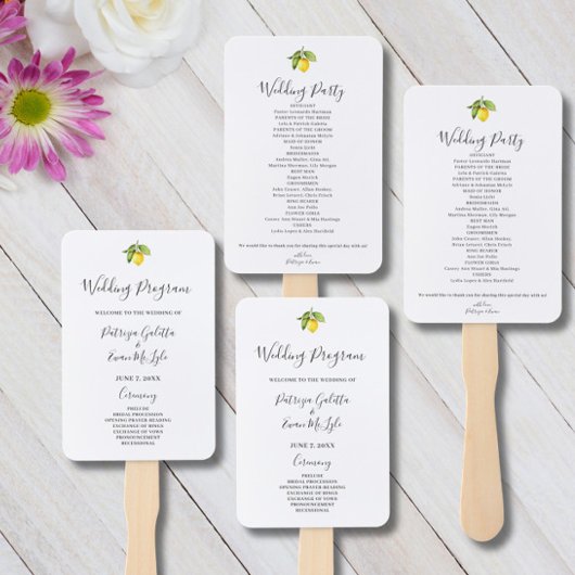 Yellow Lemon Wedding programma Set van Fans Handwaaier