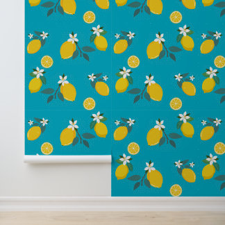 yellow lemons branches wallpaper behang
