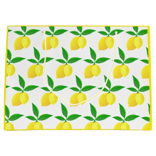 Yellow Lemons Green Leaves White Background Groot Cadeauzakje (Voorkant)