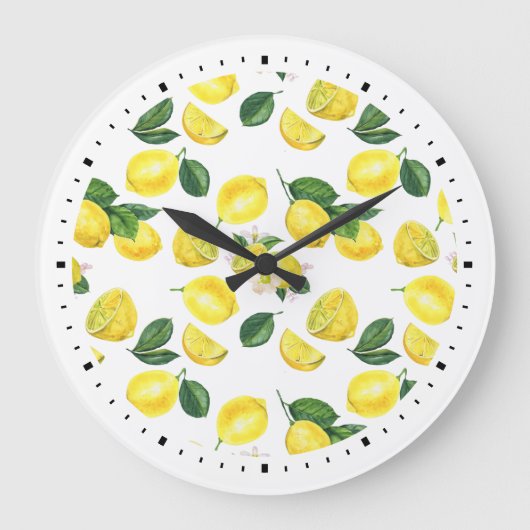 Yellow Lemons Watercolor Pattern Grote Klok (Voorkant)