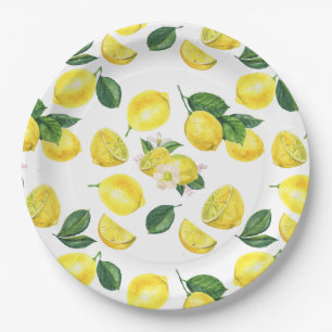 Yellow Lemons Watercolor Pattern Papieren Bordje