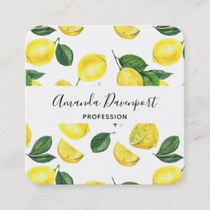 Yellow Lemons Watercolor Pattern Vierkante Visitekaartje