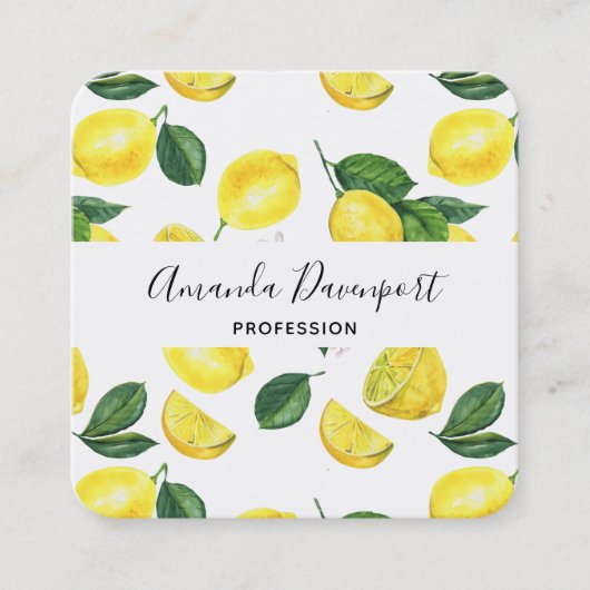 Yellow Lemons Watercolor Pattern Vierkante Visitekaartje (Voorkant)