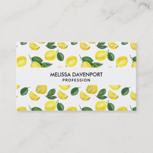 Yellow Lemons Watercolor Pattern Visitekaartje