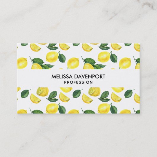 Yellow Lemons Watercolor Pattern Visitekaartje (Voorkant)