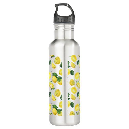 Yellow Lemons Watercolor Pattern Waterfles (Achterkant)