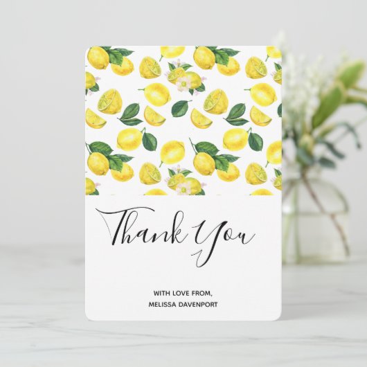 Yellow Lemons Waterverf Pattern Hartelijk dank Bedankkaart (Staand voorkant)