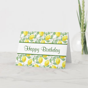 Yellow Lemons with Green Leaves Pattern Birthday Kaart