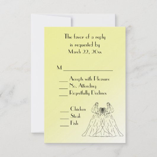 Yellow Lesbian Wedding Menu Keuze RSVP (Voorkant)