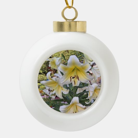 Yellow Lilly Keramische Bal Ornament (Voorkant)