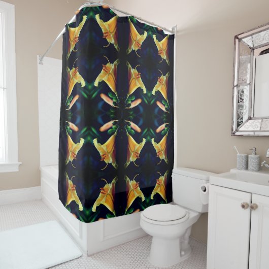 Yellow Lily Flower Abstract Pattern Douchegordijn (In situ)
