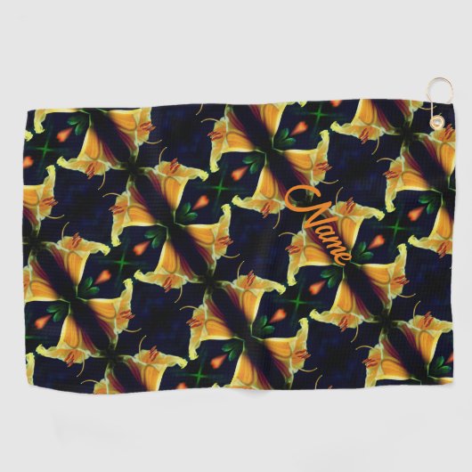 Yellow Lily Flower Abstract Pattern Persoonlijk Golfhanddoek (Horizontaal)