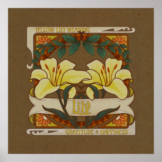 Yellow Lily Victoriaans Flower Dankbaarheid Geluk Poster (Voorkant)