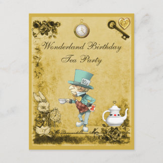 Yellow Mad Hatter Wonderland Birthday Tea Party Kaart