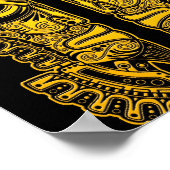 Yellow Mayan Twins Mask Illusion on Black Poster (Hoek)