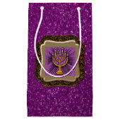 Yellow Menorah Lijst Paars Faux Glitter Klein Cadeauzakje (Voorkant)