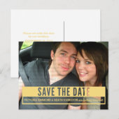 Yellow Modern Cut Out Enregistrer la date Carte po (Devant / Derrière)