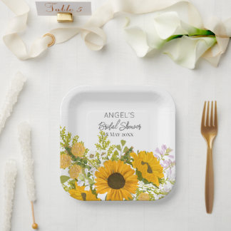 Yellow Modern Sunflowers Bouquet Bridal Shower Papieren Bordje