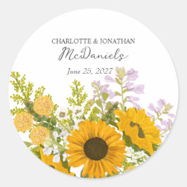 Yellow Modern Sunflowers Bouquet Wedding  Ronde Sticker