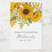 Yellow Modern Sunflowers Bouquet Wedding  Wijn Etiket (Enkel label)