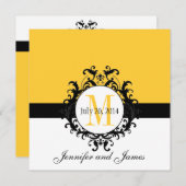 Yellow Monogram Damask Wedding Invitation Kaart (Voorkant / Achterkant)