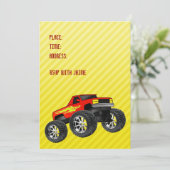 Yellow Monster Truck Invitation Kaart (Staand voorkant)