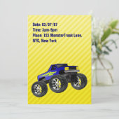Yellow Monster Truck Invitation Kaart (Staand voorkant)