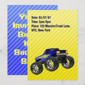 Yellow Monster Truck Invitation Kaart (Voorkant / Achterkant)