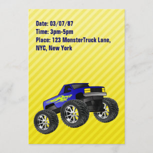 Yellow Monster Truck Invitation Kaart