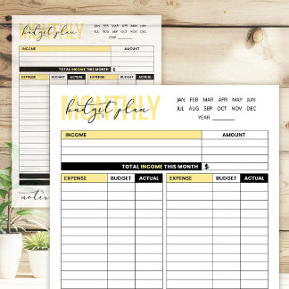 Yellow Monthly Budget Plan of Income and Expenses Notitieblok