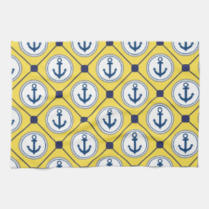 Yellow Nautical Anchor Pattern Theedoek