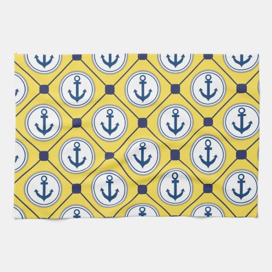 Yellow Nautical Anchor Pattern Theedoek (Horizontaal)