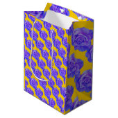 Yellow Navy Blue Floral Patterns Flowers Roses Medium Cadeauzakje (Voorkant Gekanteld)