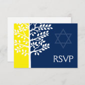 Yellow Navy Blue Tree of Life Bar Mitzvah RSVP (Voorkant / Achterkant)