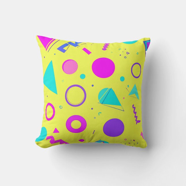 Yellow Neon Memphis Geometric 80s Design Kussen (Voorkant)