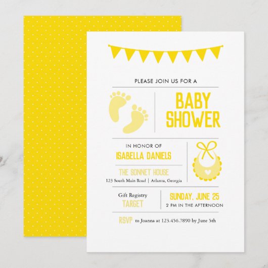 Yellow Neutral Baby shower Invitation Kaart (Voorkant / Achterkant)