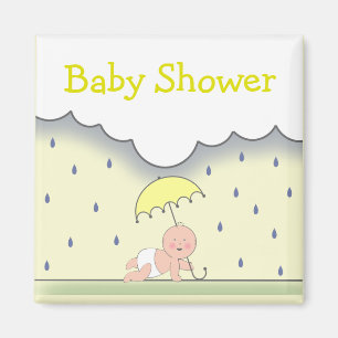 Yellow Neutral Baby shower Magnet- Regen & Paraplu Magneet