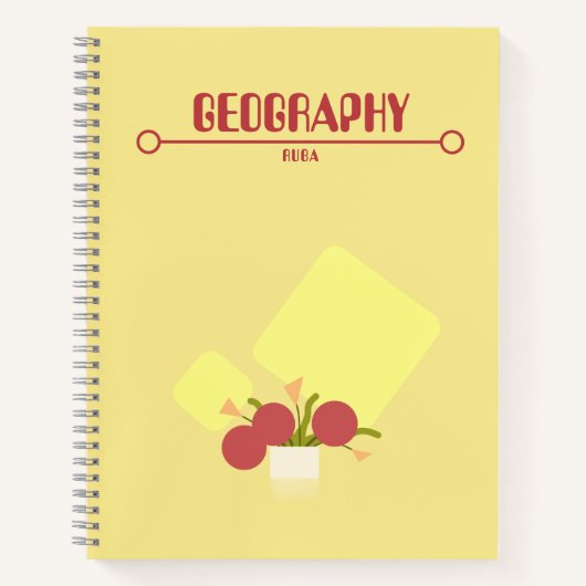 Yellow Notebook with red geometric flowers Notitieboek (Voorkant)