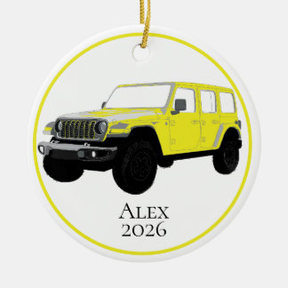 Yellow Off-Road Utility Vehicle 7 slot grille Keramisch Ornament