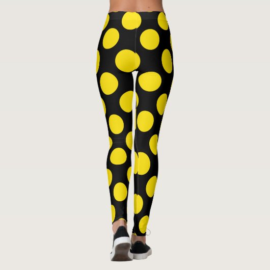 Yellow on Black Polka Dot Leggings (Dos)