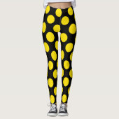 Yellow on Black Polka Dot Leggings (Devant)