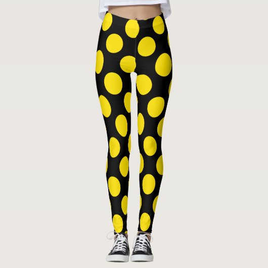 Yellow on Black Polka Dot Leggings (Devant)