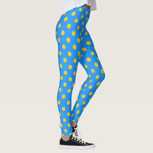 Yellow On Blue Polka Dots Pattern Design Leggings